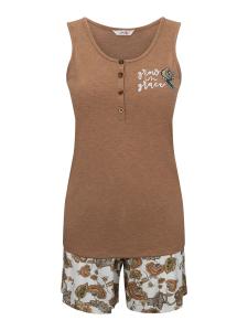 Короткий пижамный комплект Goldenbay Irises, коричневый/белый