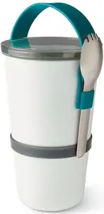 Ланч-бокс черный+блюм, (набор, 1 шт.), 2-в-1, с ремнем для переноски и вилкой (комбинация вилка-ложка), 900 мл Black+blum 12х20х12 см, цвет Ozean