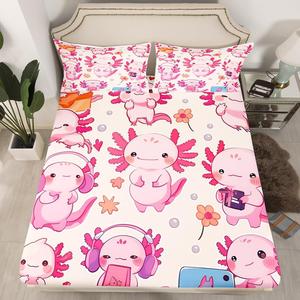 Erosebridal Комплект постельного белья Cute Axolotl с морским принтом, Hot Pink