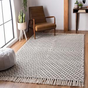 Ковер SAFAVIEH, 92 x 153 см, Natura Collection, Ivory & Black, ручной работы из шерсти, идеально для помещений с высокой проходимостью: прихожая, гостиная, спальня (NAT355A)