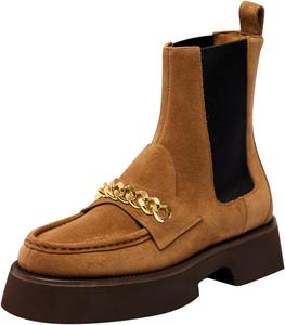 Женские ботильоны FOWT с круглым носком на платформе, низкий широкий каблук, короткие ботинки с цепочкой, повседневная мода, размеры 4-16 US, Brown