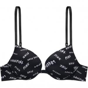 Розовый Женский Бюстгальтер с Черным Принтом Букв Victoria's Secret