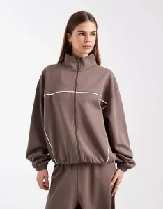 Шоколадная комбинированная куртка на молнии с капюшоном ASOS DESIGN