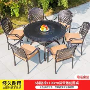 Комплект садовой мебели: 6 стульев с диагональной решеткой с подушками, стол круглый, 120 см