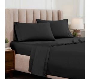 Комплект постельного белья из египетского хлопка с глубокими карманами, 4 предмета, плотность ткани 1500 нитей на дюйм Superior, Black, California King