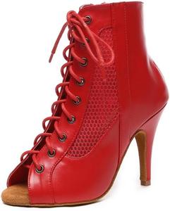 Женские танцевальные ботильоны с сеткой и шнуровкой, с молнией, для бальных, латинских и сальса танцев MGM-Joymod, L581 Red