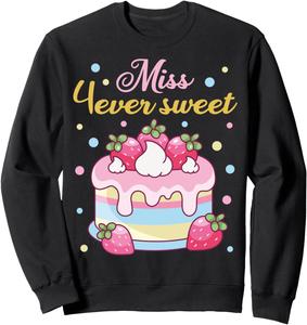 Толстовка Miss 4ever Sweet Cake Strawberry для девочек на 4-й день рождения Family Look 4 Years Old Sweets Decorations Gifts, черный