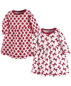Платье для девочек с длинным рукавом из органического хлопка, 2 шт., Berry Branch, 12-18 месяцев Touched by Nature, красный