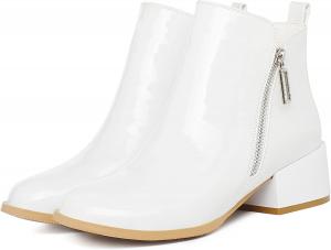 Женские ботильоны SEIFIN из лаковой кожи с массивным каблуком, средним блок-каблуком, двойной боковой молнией, короткие гого-бутсы, туфли для платьев, White