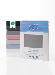 Простыня на резинке из джерси 100% хлопок 140х200+30 см, серая KK Shopping