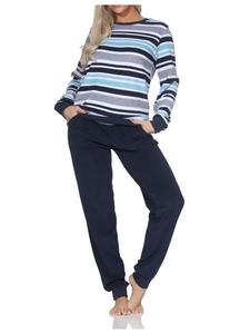 NORMANN Пижама из махровой ткани, с длинными рукавами и манжетами, в полоску, светло-голубого цвета