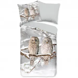 Двустороннее постельное белье «доброе утро» Febe», однотонная фланель, 135x200, теплое, мягкое, двусторонний вид, молния, зима, сова Good Morning, серый