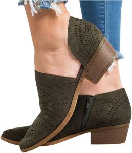 Женские ботильоны ZBYY на низком каблуке с вырезами, закрытым носком, перфорированные, с V-образным вырезом, в западном стиле, без шнуровки, короткие ботинки, Amry Green