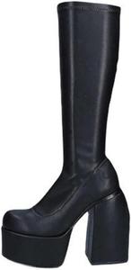 Женские оригинальные сапоги до колена Oiangi - зимние, однотонные, с массивным высоким каблуком, боковой молнией, круглым носком, платформой, мотоциклетного стиля, удобные, повседневные, модные кожаные обувь, Black