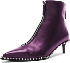 Женские модные ботильоны XYD с двойной молнией, заклепками, заостренным носком и каблуком kitten, стильные офисные туфли-бутильоны, Purple