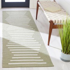 Ковер-дорожка SAFAVIEH, 69 x 244 см, Montauk Collection, Light Green & Ivory, ручной работы, плоское плетение, бохо-кантри, хлопок, современная полоска, идеально для помещений с высокой проходимостью в гостиной, спальне (MTK313W)