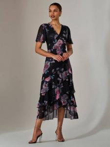 Платье мидакси с сетчатым принтом и оборкой на подоле Jolie Moi, черный