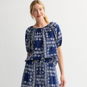 Топ в крестьянском стиле Petite femme Sonoma Goods For Life, цвет blue nautical print