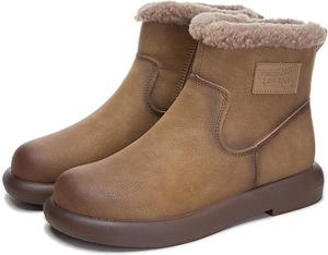 Женские зимние высокие кожаные ботинки на щиколотку с мягкой подошвой, комфортные и водонепроницаемые, подходят для снега, путешествий и кемпинга NEGYANME, Khaki