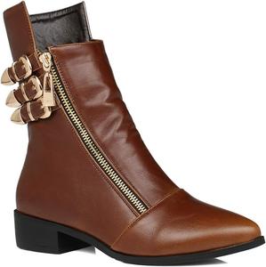 Женские ботильоны VOKLIN в западном стиле с острым носком, застежкой-молнией и пряжкой, низким каблуком и укороченной посадкой, Brown-Velvet Lined