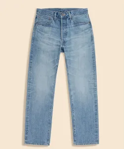 Джинсовые брюки с пятью карманами, обработанные методом потертости Brooks Brothers, цвет Blue