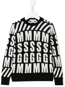 Трикотажный джемпер с логотипом MSGM Kids, черный