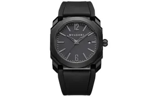 BVLGARI Часы OCTO Collection Wrist Watch Automatic Mechanical Movement Rubber Strap Black Dial Men's 102737, Black