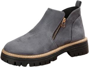 Женские модные короткие ботинки - круглый носок, широкий каблук, боковая молния, большой размер - подходят для повседневной носки или работы. HoaloX, Grey