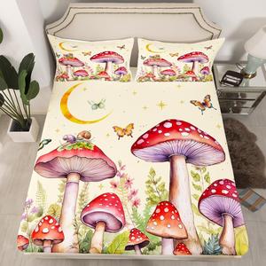 Erosebridal Комплект постельного белья Mushroom с грибами, бабочками, звездами и луной в стиле кавай, Multi 04