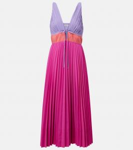 Плиссированное платье миди из поплина Stephanie Simkhai, розовый