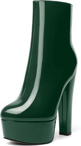 Женские сапоги AMBELIGHT на платформе, с круглым носком, для улицы, с молнией, на устойчивом высоком каблуке, по щиколотку, 15,2 см, Dunkelgrün