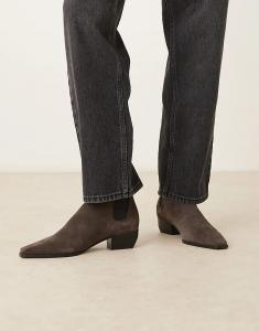 Ботильоны в стиле вестерн с квадратным носком и низким каблуком серого цвета от Mango