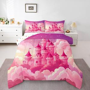 Erosebridal Комплект постельного белья Princess Castle с принтом звездного неба и глиттером для девочек, Pink White