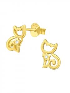 Alexander York Серьги-гвоздики в виде кошки, выполненные в золотом цвете, комплект из 2 штук