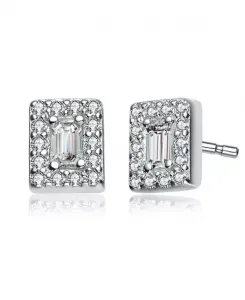 Квадратные серьги из стерлингового серебра с покрытием из белого золота и прозрачными кубическими цирконами Genevive, white