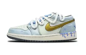 Jordan Кроссовки Air 1 с золотым покрытием устойчивые к истиранию морской солью низкие винтажные баскетбольные унисекс светло-голубые, цвет Light Blue