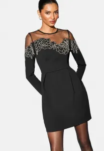Коктейльное платье/вечернее платье прямого кроя с цветочным декором и длинными рукавами, в стиле «скейтер» Lipsy, Black