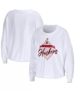 Женская белая укороченная футболка с длинными рукавами Nebraska Huskers Diamond Wear By Erin Andrews
