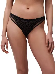 Танга с анималистичным принтом из бархата из линии Girls Chantelle, черный