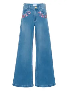 Джинсы клёш с пайетками Pinko Kids, синий