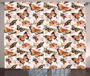 Винтажная штора в деревенском стиле ABAKUHAUS с рукописными буквами, присборенная штора из тесьмы для спальни с петлями и крючками, 280 x 225 см, цвет: ярко-черный персиковый Abakuhaus