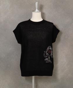 Ажурный вязаный жилет с вышивкой Studio Picone, цвет Black (001)