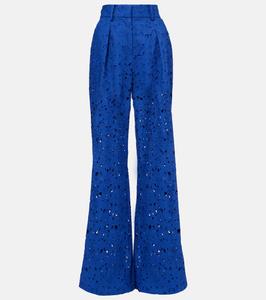 Заффровые брюки-клеш из хлопка с вышивкой ришелье Rebecca Vallance, синий