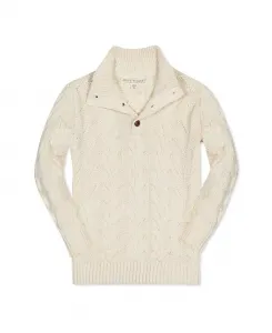 Мальчиковый органический свитер с воротником-стойкой и косичкой на пуговицах Hope & Henry, белый