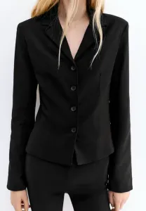 Укороченный пиджак с отложным воротником Pull&Bear, Black