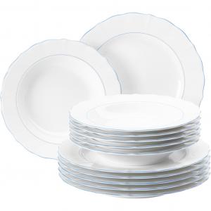 Сервиз Сервиз 12 предметов Sonate Blue Lines, тарелки, суповые тарелки Тарелка для еды, суповая тарелка, белая, синяя Seltmann Weiden, белый/синий