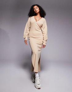 Супермягкое платье макси ASOS DESIGN с V-образным вырезом, цвет «песок»