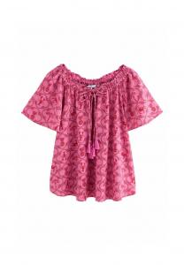 Блуза Next SHORT SLEEVE TIE NECK BARDOT, Pink/Red Lobster Print/Pink