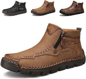 Мужские повседневные ботинки до щиколотки для улицы, легкие с боковыми молниями, осенне-зимние ежедневные ботинки, теплые, удобные и с противоскользящей подошвой Generic, хаки