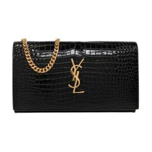 SAINT LAURENT CASSANDRE блестящая кожаная сумка через плечо, кроссбоди, кошелек женская черная